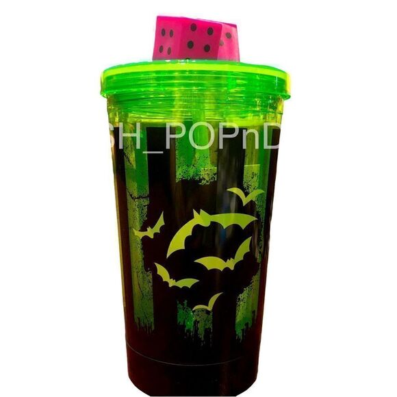 Oogie boogie green tumbler cup with pink dice topper cup lights up - Picture 2 of 3